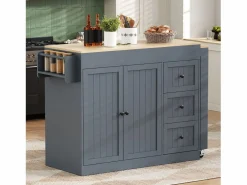 ModernLuxe Isla central de cocina - mesa de comedor extensible - con 1 puerto USB y 1 puerto Type-C - con estante de especias y ruedas - Natural +