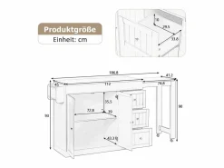 ModernLuxe Isla central de cocina - mesa de comedor extensible - con 1 puerto USB y 1 puerto Type-C - con estante de especias y ruedas - Natural +