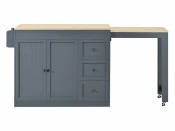 ModernLuxe Isla central de cocina - mesa de comedor extensible - con 1 puerto USB y 1 puerto Type-C - con estante de especias y ruedas - Natural +
