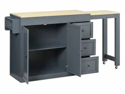 ModernLuxe Isla central de cocina - mesa de comedor extensible - con 1 puerto USB y 1 puerto Type-C - con estante de especias y ruedas - Natural +