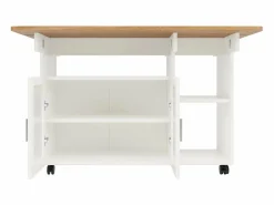 Hot Isla Central de cocina 2 puertas y 3 estantes, con ruedas giratorias, mesa plegable, 120x30/70x79.5 cm, Isla Cocina