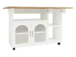 Hot Isla Central de cocina 2 puertas y 3 estantes, con ruedas giratorias, mesa plegable, 120x30/70x79.5 cm, Isla Cocina
