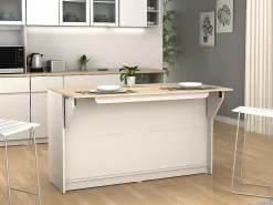 New Isla central de cocina con 2 puertas y 2 huecos - Blanco y roble - TEKYNA Isla Cocina