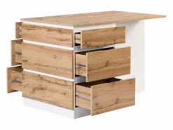 Isla central de cocina con 6 cajones y 4 estantes de MDF - Natural y Blanco - POMARELA Isla Cocina