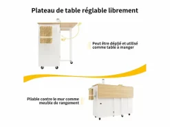 Clearance DripeX Isla central de cocina con estante para vino 2 cajones y 2 puertas - 2 enchufes - +natural - 131.5x43/76x90.7cm Blanco