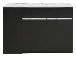 New Vente-unique Isla central de cocina con almacenamiento - Efecto mármol blanco y negro - MEILI Negro / Blanco