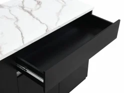New Vente-unique Isla central de cocina con almacenamiento - Efecto mármol blanco y negro - MEILI Negro / Blanco