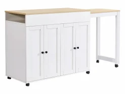 ModernLuxe Isla central de cocina con 4 puertas - Tablero extensible - 118(180)x46x94 cm - + natural