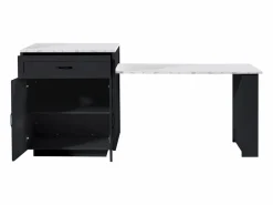 Online ModernLuxe Isla central de cocina con 2 puertas y 2 cajones - Tablero extensible - Encimeras de mármol artificial - 133(202)x59x93,5 cm - Para 2 a 6 personas - + Blanco Negro