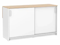 Hot Vente-unique Isla central de cocina con 2 puertas - Blanco y roble - BENITA Color natural claro / Blanco