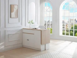 Hot Isla central de cocina con almacenamiento en MDF - Blanco y natural - HELOMY Isla Cocina