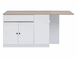 Hot Isla central de cocina con almacenamiento en MDF - Blanco y natural - HELOMY Isla Cocina