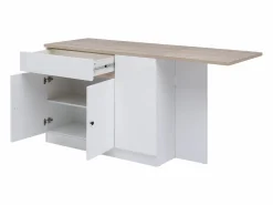 Hot Isla central de cocina con almacenamiento en MDF - Blanco y natural - HELOMY Isla Cocina