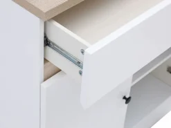 Hot Isla central de cocina con almacenamiento en MDF - Blanco y natural - HELOMY Isla Cocina