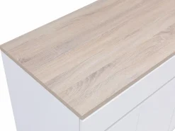 Hot Isla central de cocina con almacenamiento en MDF - Blanco y natural - HELOMY Isla Cocina
