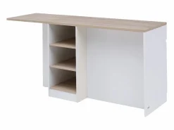 Hot Isla central de cocina con almacenamiento en MDF - Blanco y natural - HELOMY Isla Cocina