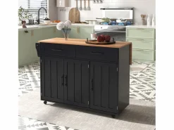 Clearance Isla central de cocina móvil - Tablero extensible - 2 cajones + puertas de armario para almacenamiento - Isla Cocina