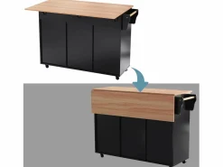 Clearance Isla central de cocina móvil - Tablero extensible - 2 cajones + puertas de armario para almacenamiento - Isla Cocina