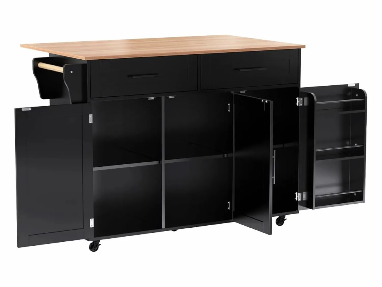 Clearance Isla central de cocina móvil - Tablero extensible - 2 cajones + puertas de armario para almacenamiento - Isla Cocina