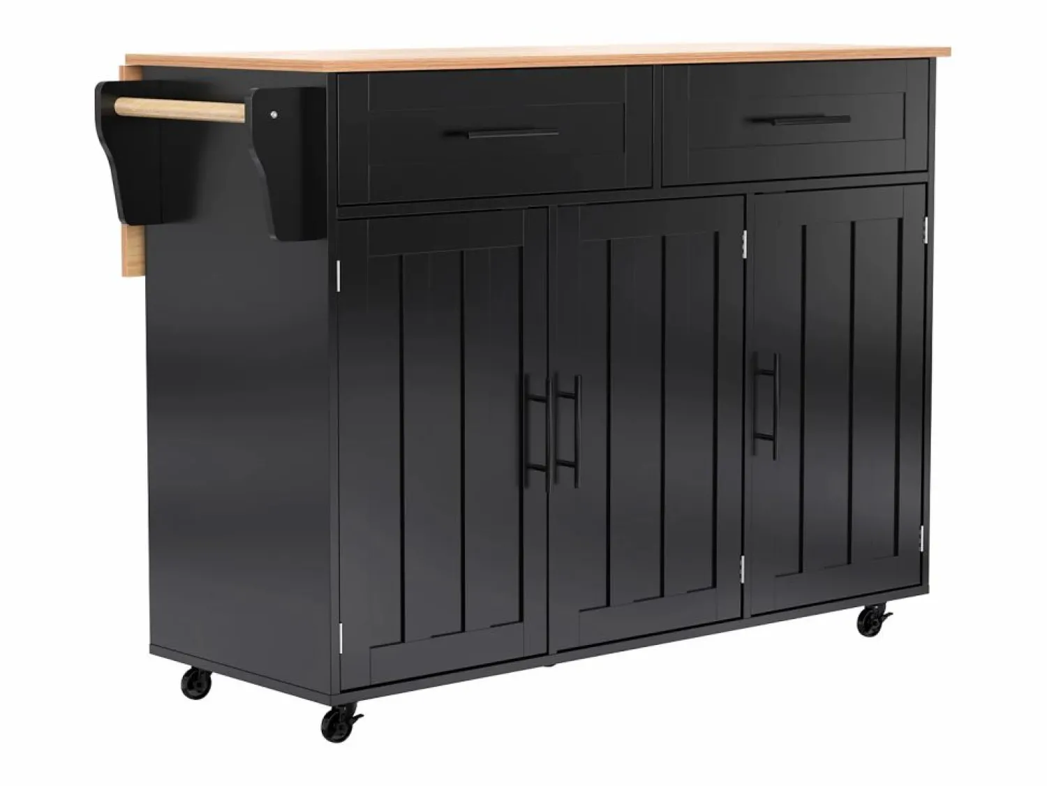 Clearance Isla central de cocina móvil - Tablero extensible - 2 cajones + puertas de armario para almacenamiento - Isla Cocina