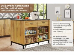 Merax Isla central estilo campestre con estructura de metal - 120 x 75 x 90 cm - con 2 cajones + 4 estantes - MDF - natural