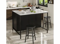 Merax Isla de cocina - 100 x 90 x 90 cm - mesa de bar - con 2 puertas + 2 cajones + patas regulables - MDF -
