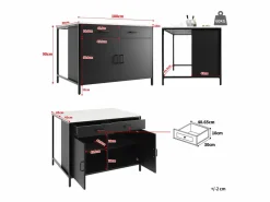 Merax Isla de cocina - 100 x 90 x 90 cm - mesa de bar - con 2 puertas + 2 cajones + patas regulables - MDF -