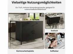Merax Isla de cocina - 100 x 90 x 90 cm - mesa de bar - con 2 puertas + 2 cajones + patas regulables - MDF -