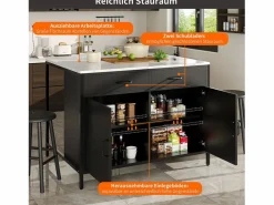 Merax Isla de cocina - 100 x 90 x 90 cm - mesa de bar - con 2 puertas + 2 cajones + patas regulables - MDF -