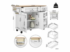 New Merax Isla de cocina - 110 x 45-75 x 92 cm - carrito de servicio extraíble - con 5 cajones + 2 puertas - MDF - Blanco