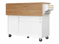 New Merax Isla de cocina - 110 x 45-75 x 92 cm - carrito de servicio extraíble - con 5 cajones + 2 puertas - MDF - Blanco
