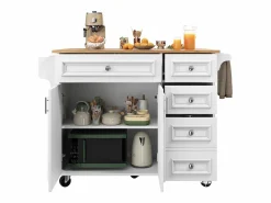 New Merax Isla de cocina - 110 x 45-75 x 92 cm - carrito de servicio extraíble - con 5 cajones + 2 puertas - MDF - Blanco