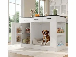 Merax Isla de cocina - 120 x 60 x 90 cm - con 3 cajones + 1 puerta + espacio para mascotas - MDF - Blanco