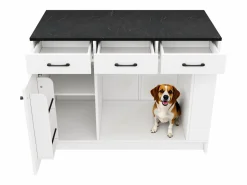 Merax Isla de cocina - 120 x 60 x 90 cm - con 3 cajones + 1 puerta + espacio para mascotas - MDF - Blanco