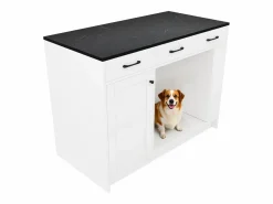 Merax Isla de cocina - 120 x 60 x 90 cm - con 3 cajones + 1 puerta + espacio para mascotas - MDF - Blanco
