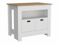 Best Isla de cocina Arlet en melamina con 2 puertas y 3 estantes , Blanco / Macadamia , 89.9 cm X 103 cm X 70 cm Isla Cocina