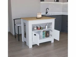 Best Isla de cocina Arlet en melamina con 2 puertas y 3 estantes , Blanco / Macadamia , 89.9 cm X 103 cm X 70 cm Isla Cocina