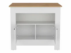 Best Isla de cocina Arlet en melamina con 2 puertas y 3 estantes , Blanco / Macadamia , 89.9 cm X 103 cm X 70 cm Isla Cocina