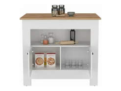Best Isla de cocina Arlet en melamina con 2 puertas y 3 estantes , Blanco / Macadamia , 89.9 cm X 103 cm X 70 cm Isla Cocina