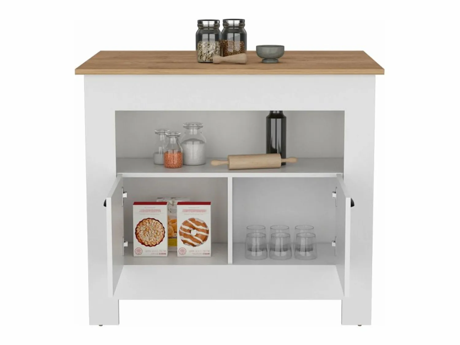 Best Isla de cocina Arlet en melamina con 2 puertas y 3 estantes , Blanco / Macadamia , 89.9 cm X 103 cm X 70 cm Isla Cocina