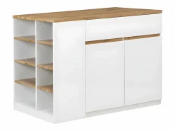 Online Isla de cocina atemporal - MDF - 130 cm de largo - Blanco y Natural - MEILI Isla Cocina