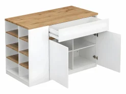 Online Isla de cocina atemporal - MDF - 130 cm de largo - Blanco y Natural - MEILI Isla Cocina