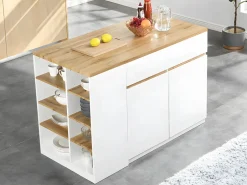 Online Isla de cocina atemporal - MDF - 130 cm de largo - Blanco y Natural - MEILI Isla Cocina