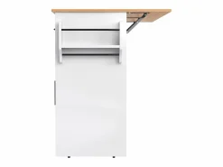 Isla de cocina blanca - Isla de cocina con ruedas y patas de madera - Encimera abatible - 2 cajones 4 puertas Blanco