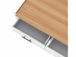 Isla de cocina blanca - Isla de cocina con ruedas y patas de madera - Encimera abatible - 2 cajones 4 puertas Blanco
