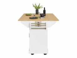 Online OKWISH Isla de cocina blanca con tablero plegable, 3 cajones y 2 puertas - 5 ruedas Blanco