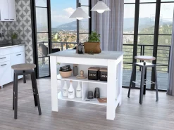 TuHome Isla de cocina Cala con tres estantes y cuatro patas , 89.91 cm X 102.87 cm X 69.85 cm , Blanco / Ibiza
