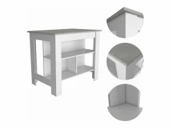 TuHome Isla de cocina Cala con tres estantes y cuatro patas , 89.91 cm X 102.87 cm X 69.85 cm , Blanco / Ibiza