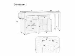 ModernLuxe Isla de cocina central - con 4 puertas y 2 cajones - tablero extensible - con ruedas - 180,5×45×92,2 cm - Blanco + Marrón