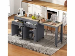 Clearance ModernLuxe Isla de cocina central - con 4 puertas y 2 cajones - tablero extensible - con ruedas - 180,5×45×92,2 cm - Gris